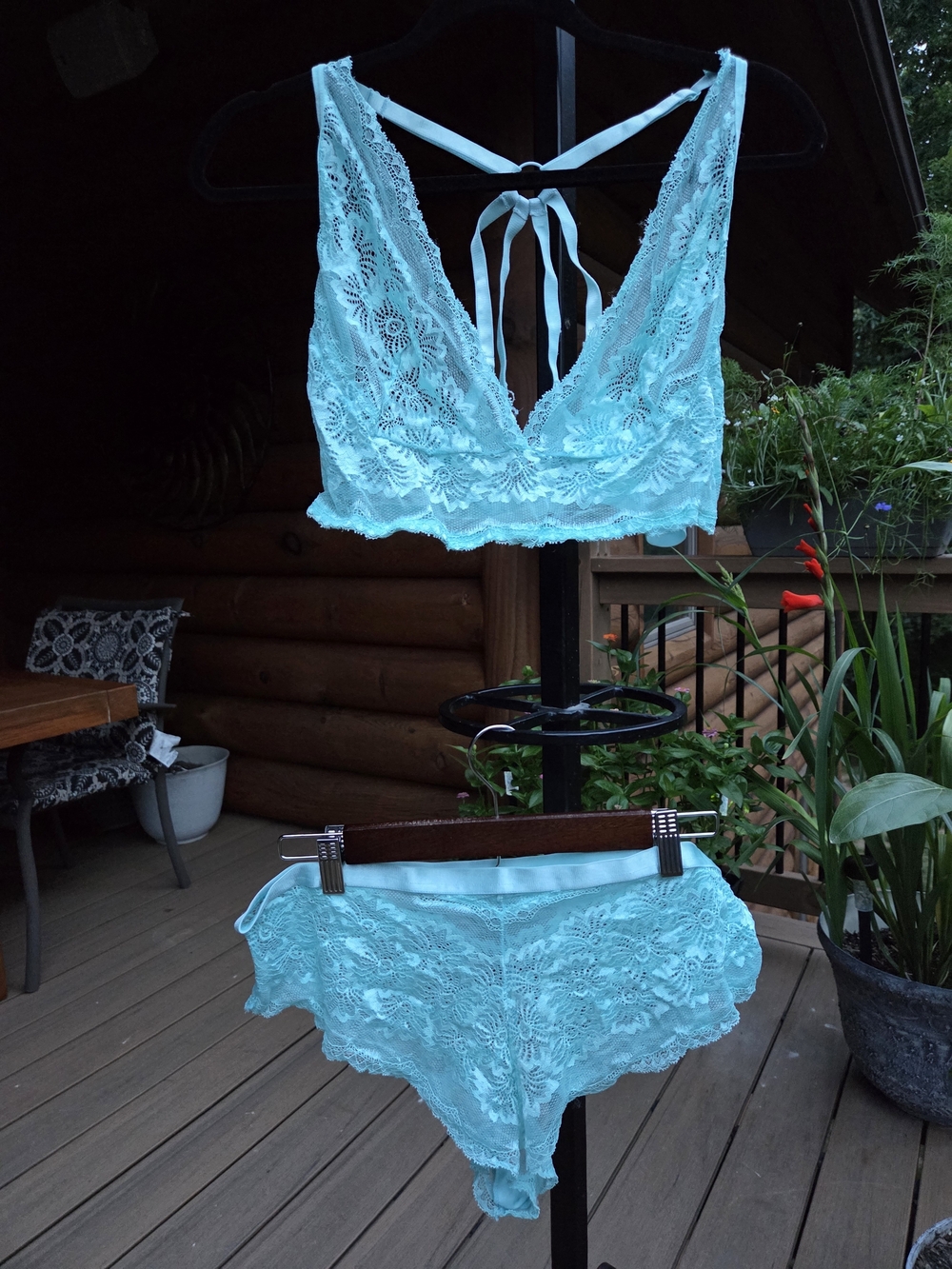 Lace Set in Light Blue - Women's Intimates